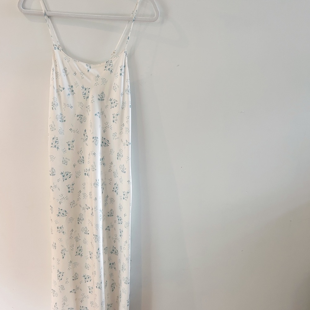 Zara White Slip Dress with Light Blue Floral Motif